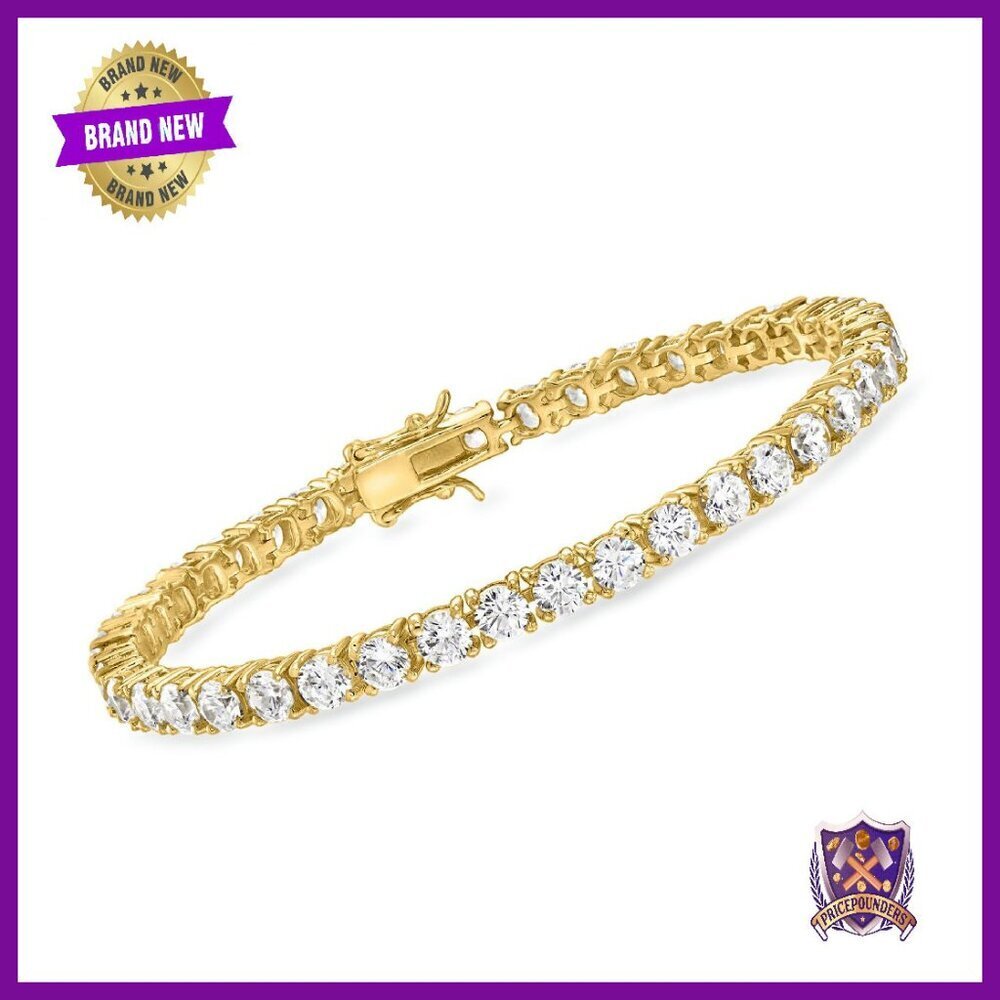 10ct CZ Tennis Bracelet 18kt Gold Over Sterling Silver 7in
